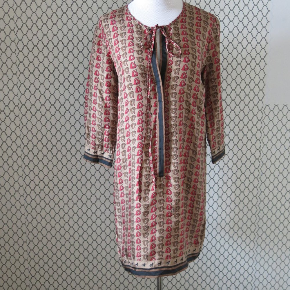 Jo No Fui 3/4 Sleeve Silk Pony Print Tunic Dress - Size 42